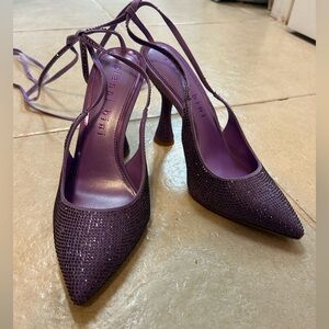 Gianni Bini Alexi Rhinestone Embellished Ankle Wrap Pointed Toe Pumps in purple